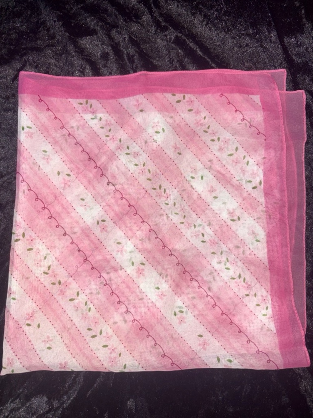Vintage Floral Diagonal Stripe Square Neck Scarf Pink Coquette Cottagecore EUC